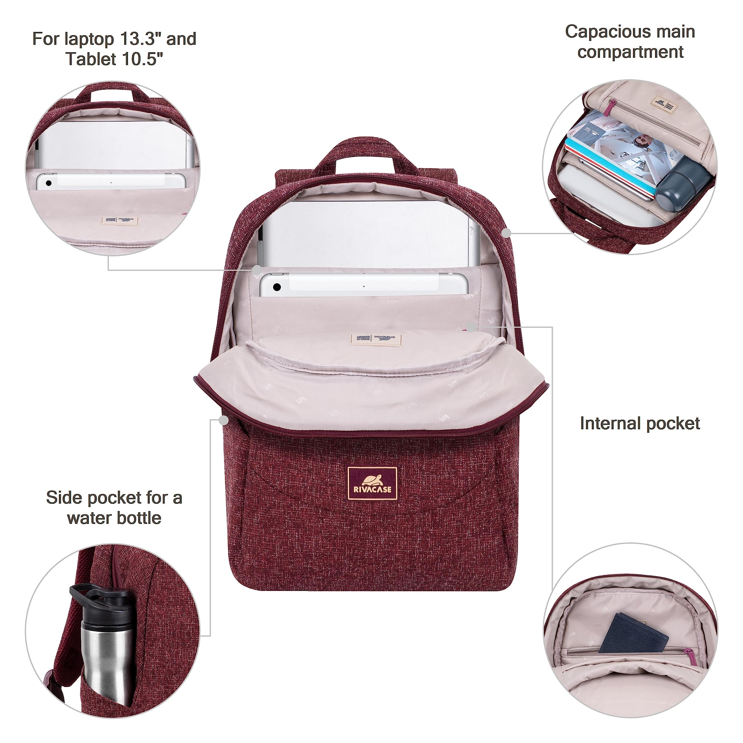 Rivacase Agora Laptoprucksack 13,3 Zoll Burgundy Rot