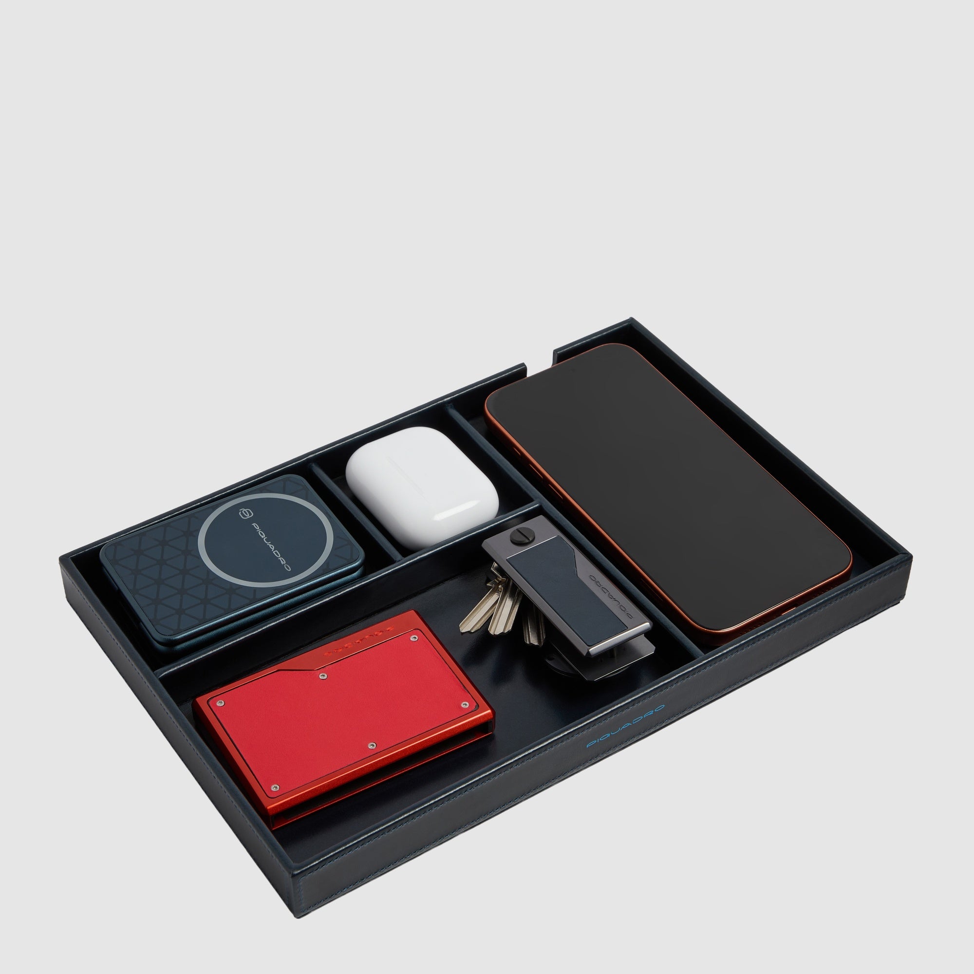 Piquadro BagMotic Ablageschale Leder Blau Wireless