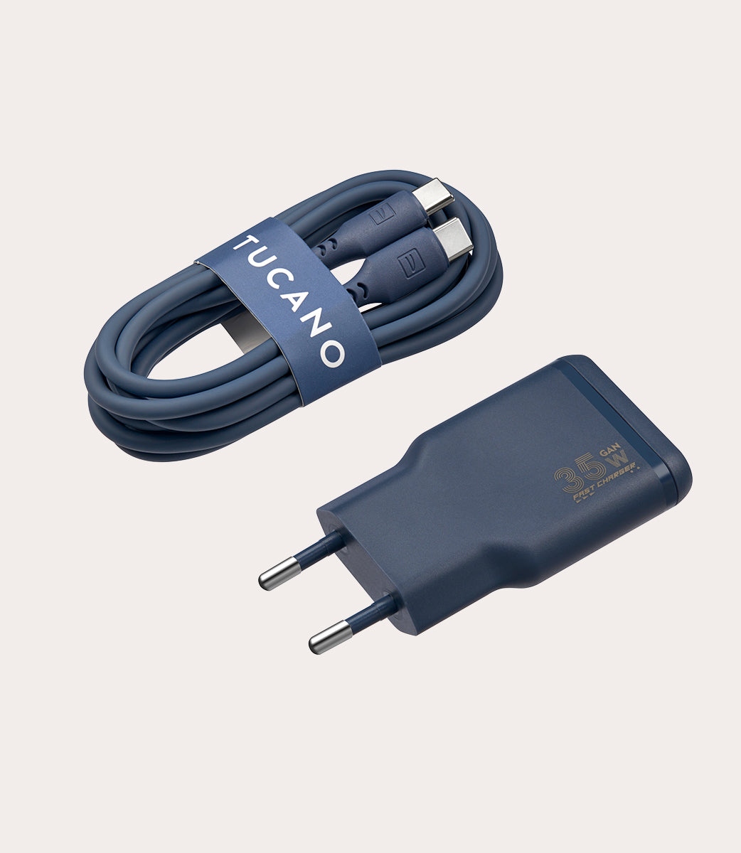 Tucano One Power Kit Ladegerät 35W + USB-C Kabel 2m Blau