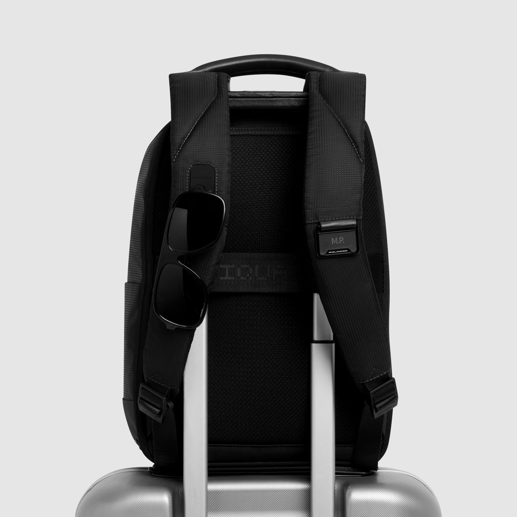 Piquadro Black Square Rucksack 13,3 Zoll Schwarz Leder
