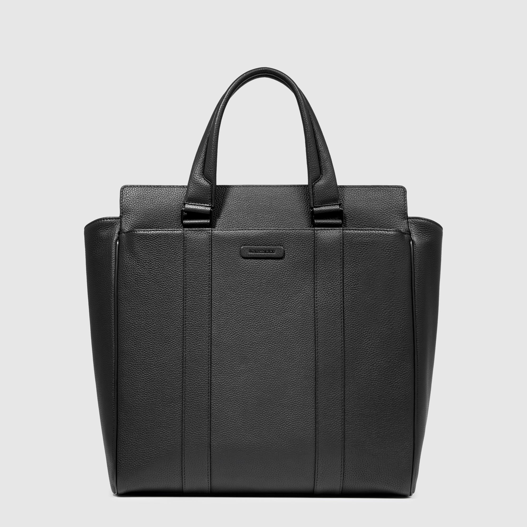 Piquadro Black Square Tote Bag 14 Zoll Leder schwarz Laptop