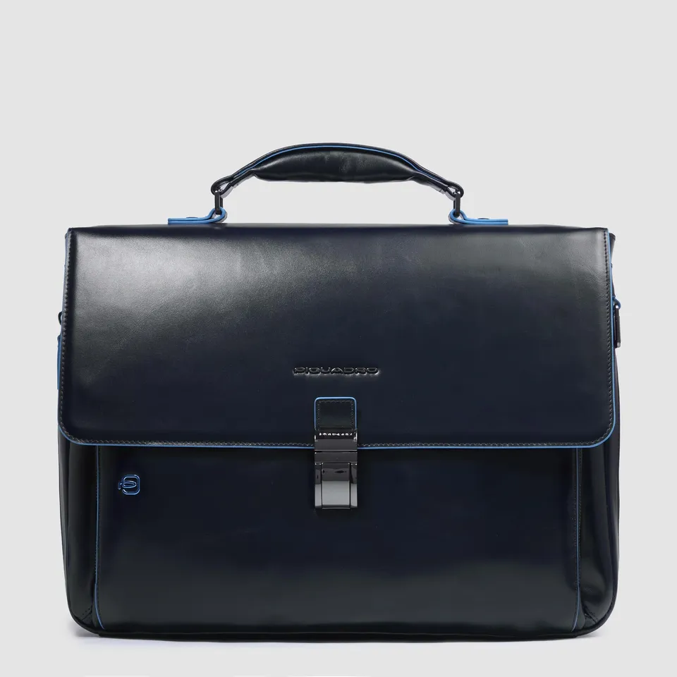 Piquadro Modus Aktentasche Leder 15,6 Zoll Blau erweiterbar