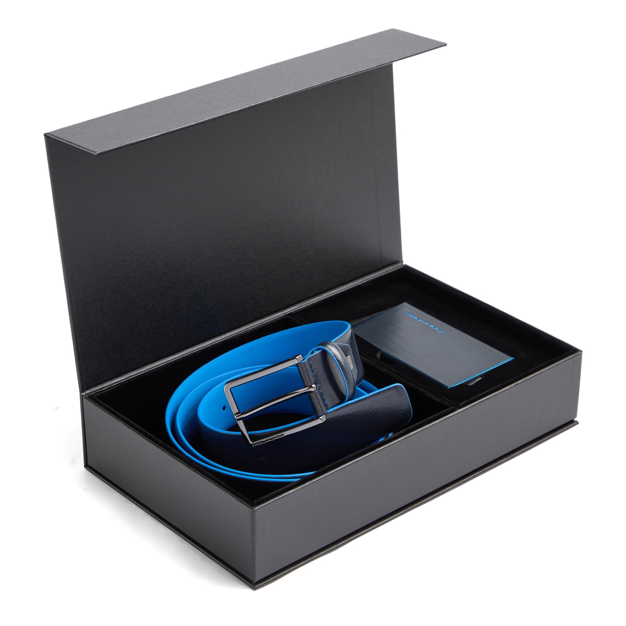 Piquadro Brief Geschenkset Gürtel Herren blau Leder