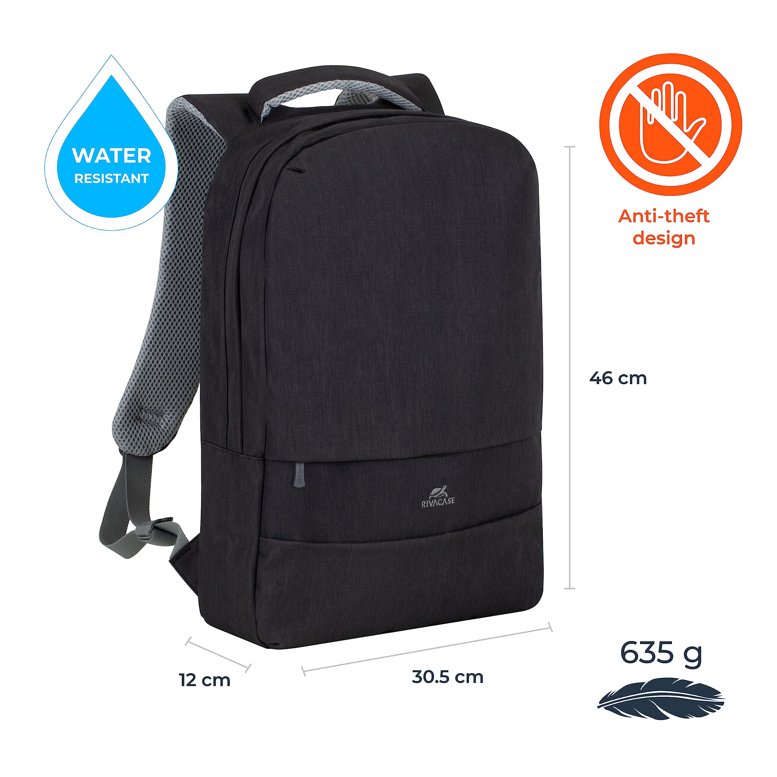 RIVACASE Ulsan Laptop-Rucksack 15,6 Zoll Schwarz USB