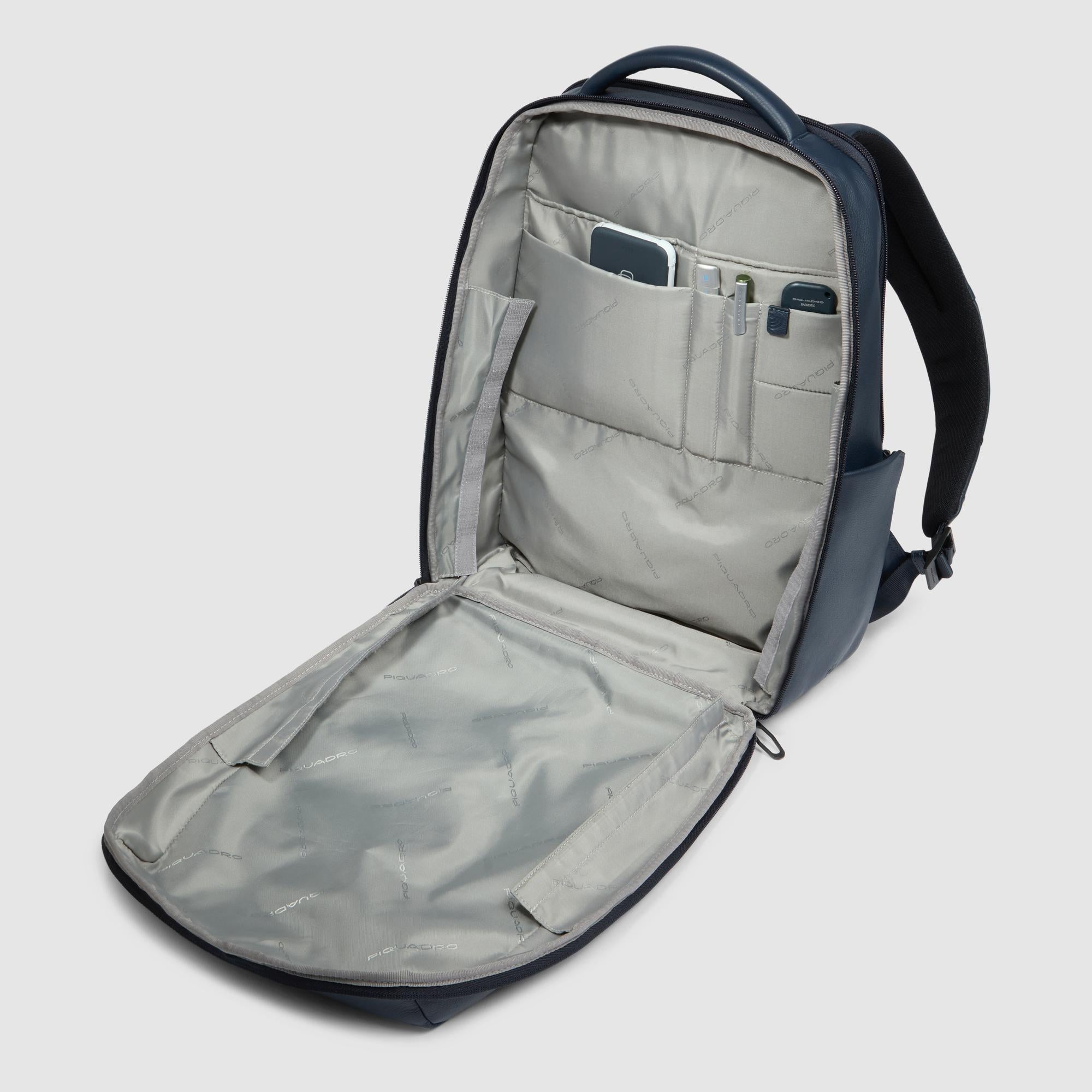Piquadro Black Square Laptop Rucksack 14 Zoll Blau Leder
