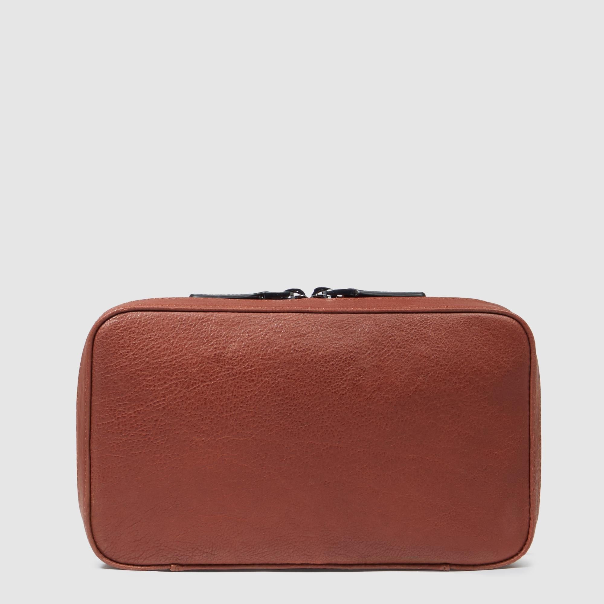 Piquadro Black Square Kabel Etui Braun Leder Organizer