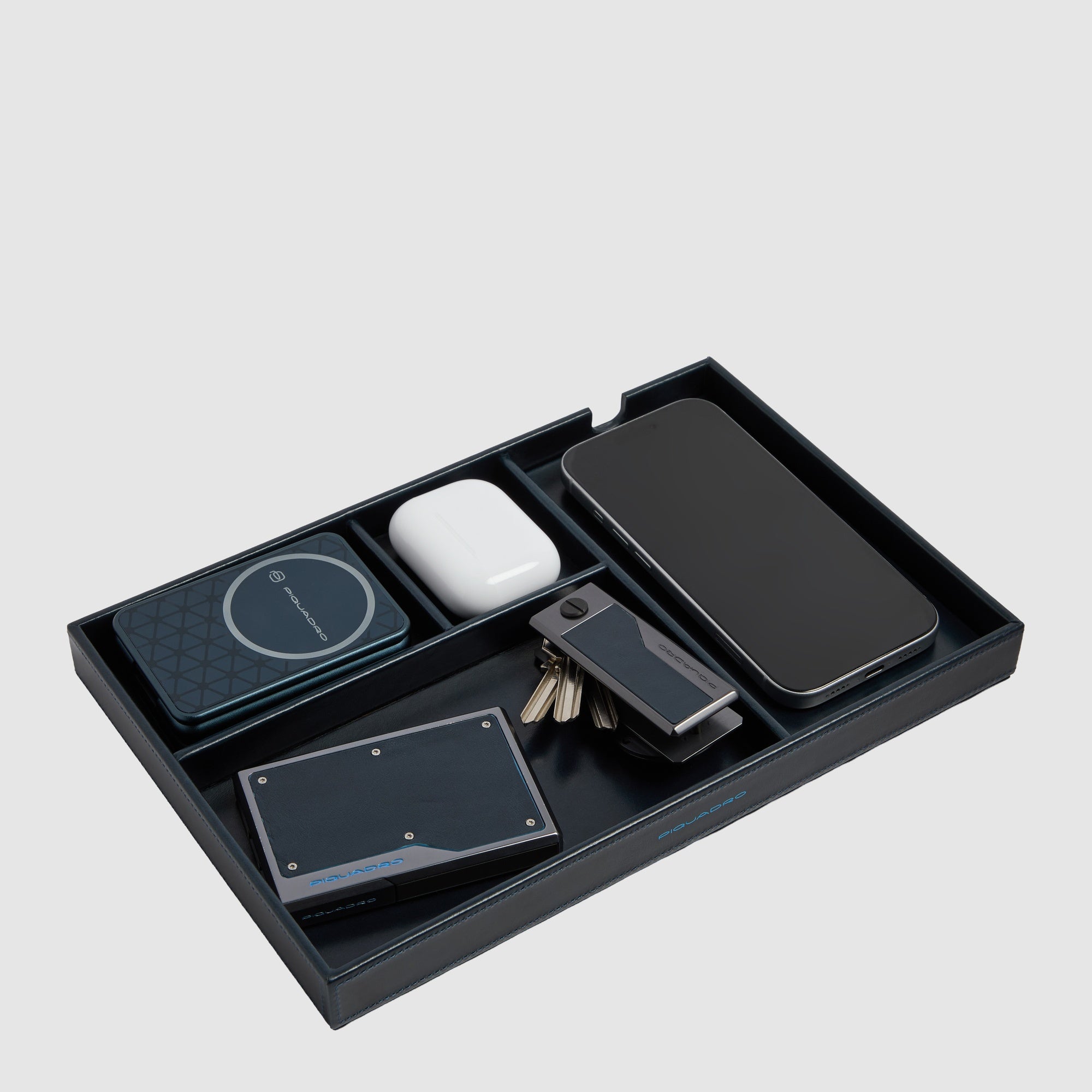 Piquadro BagMotic Ablageschale Leder Blau Wireless