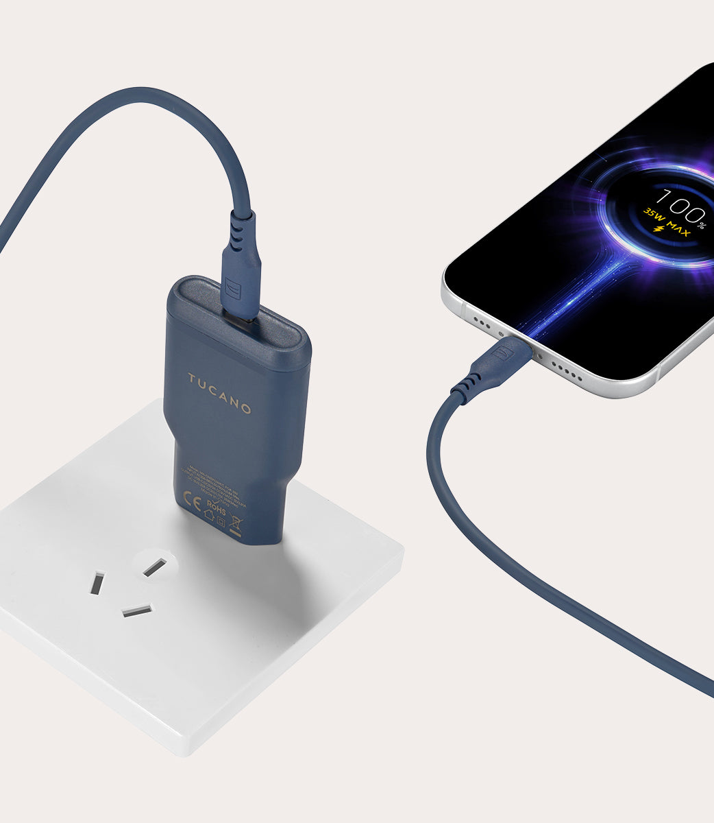 Tucano One Power Kit Ladegerät 35W + USB-C Kabel 2m Blau