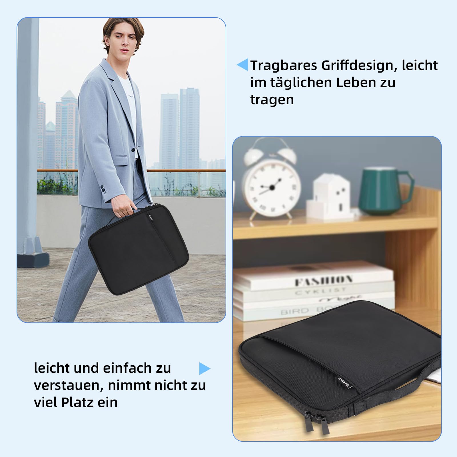 ARVOK Basic Tablet-Tasche 11 Zoll Sleeve mit Griff Schwarz