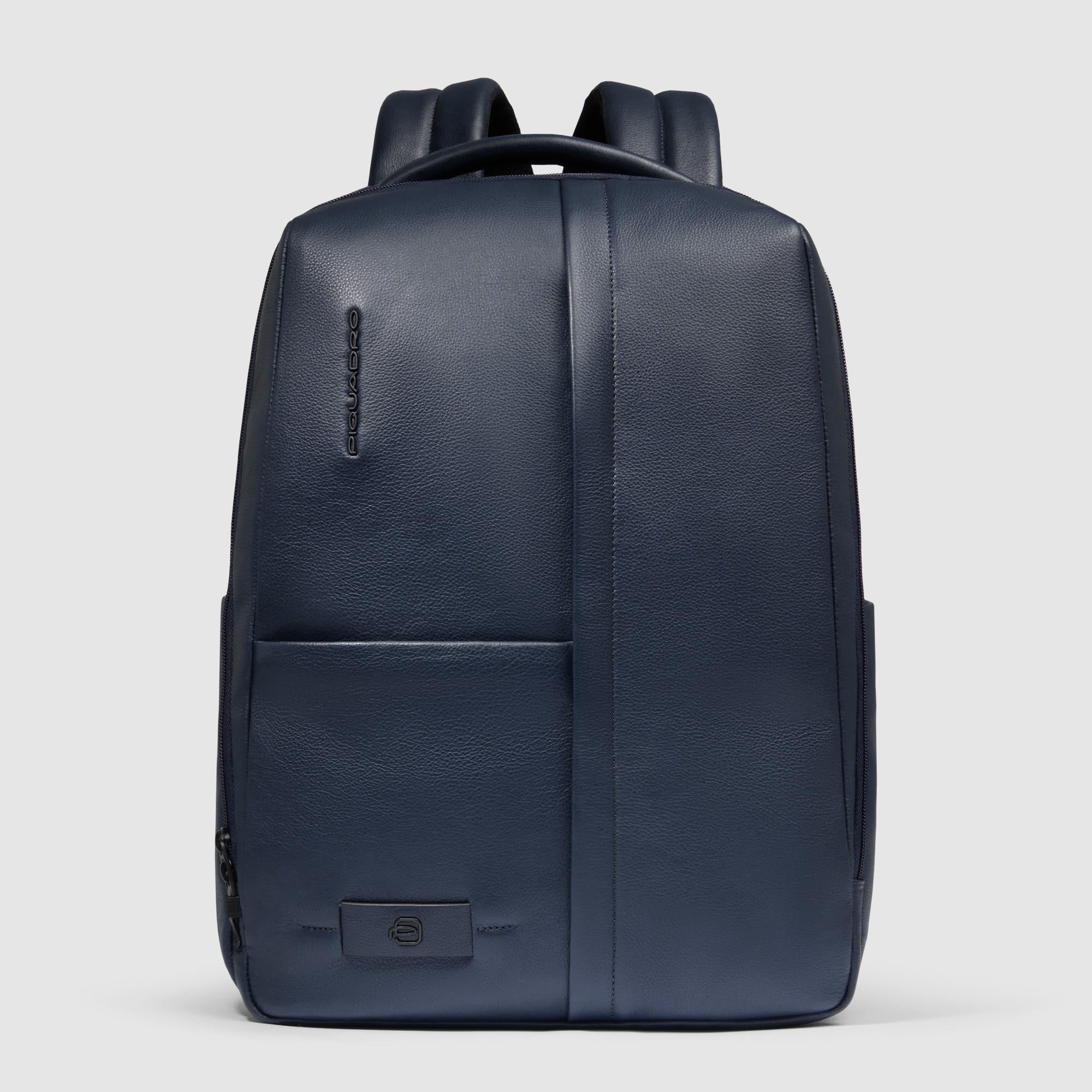 Piquadro Black Square Rucksack 15,6 Zoll Blau Leder RFID