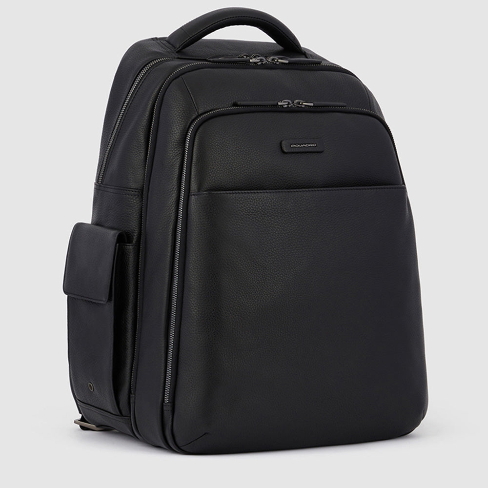 Piquadro Urban Rucksack Leder 15,6 Zoll Schwarz 3 Fächer