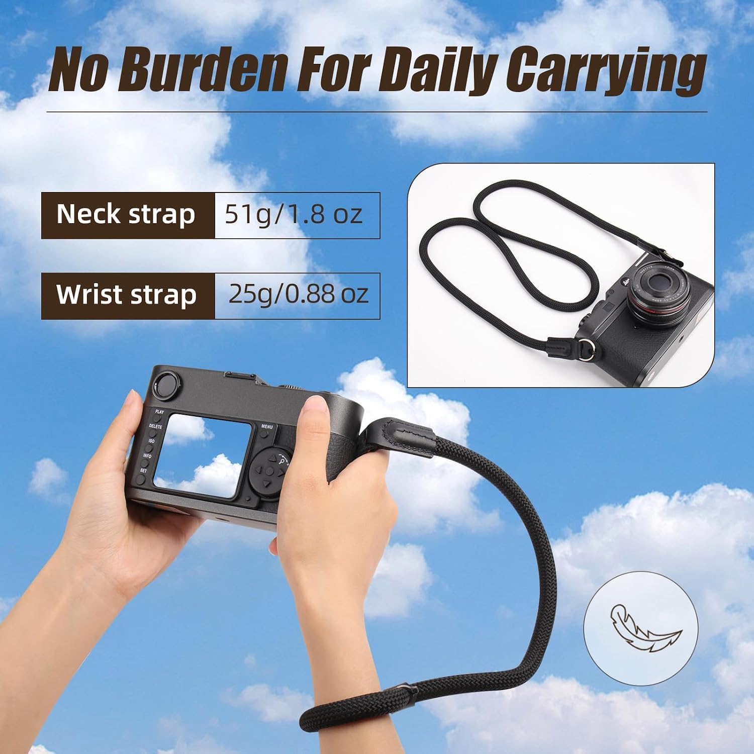 Arvok Travel Accessories Kameragurt Schwarz Rundseil Handschlaufe