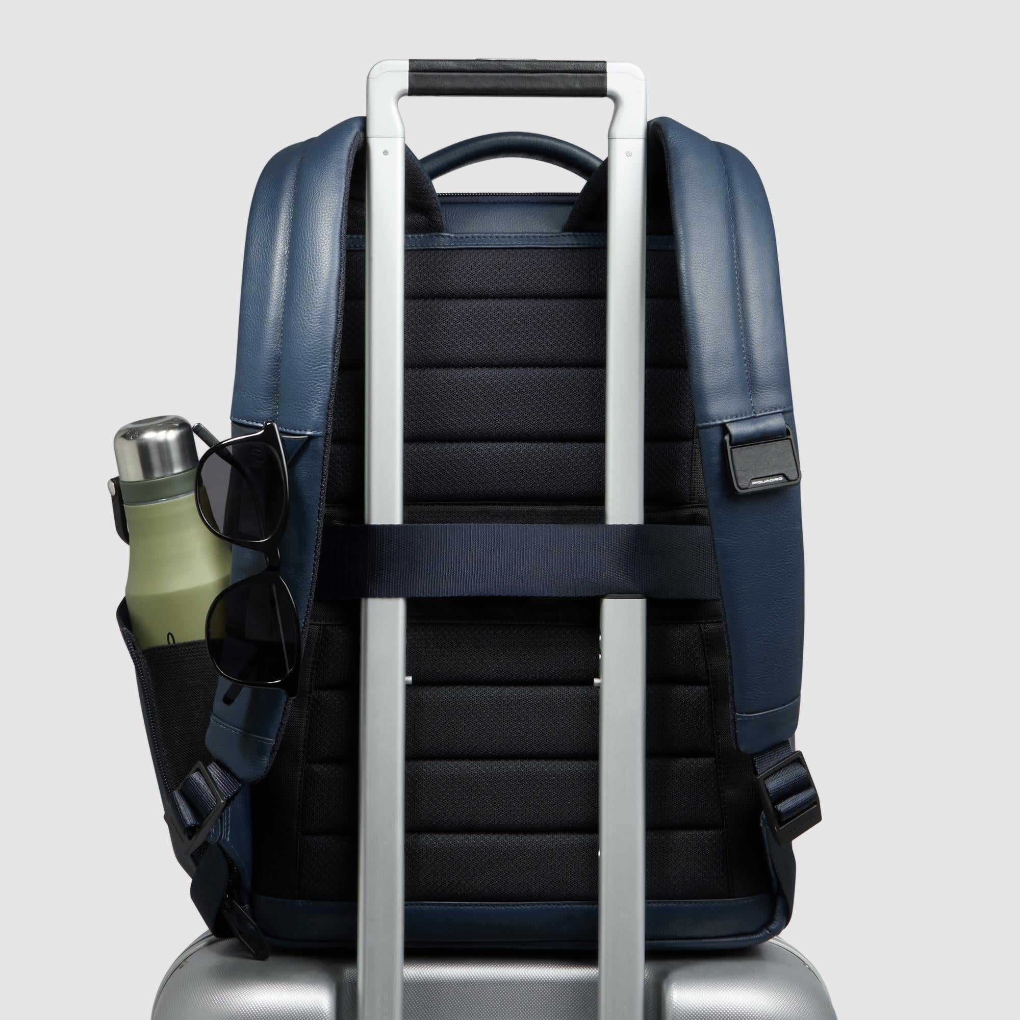 Piquadro Black Square Laptop Rucksack 14 Zoll Blau Leder
