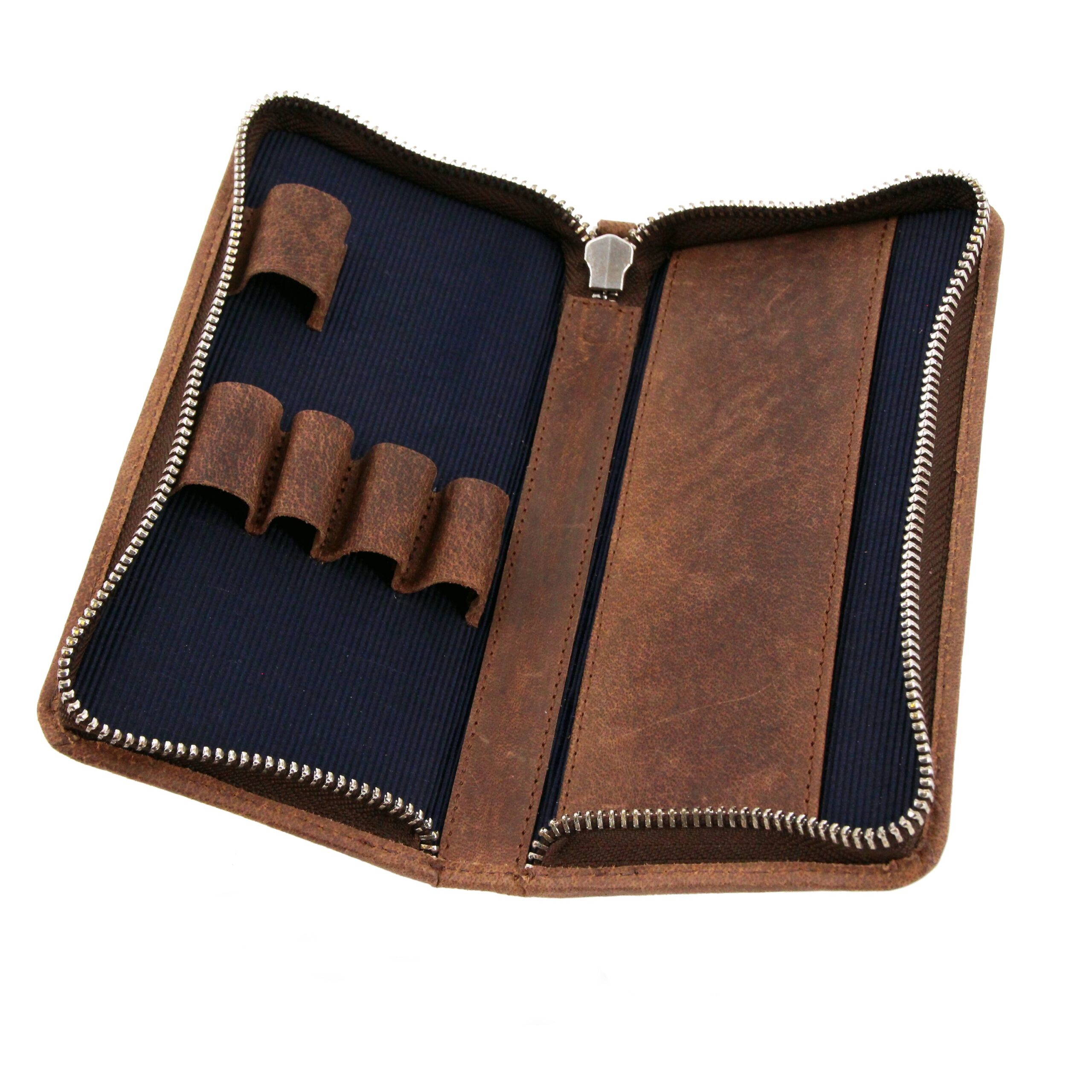 Lightpak Schreibgeräteetui Hunter Leder braun-blau 3 Fächer