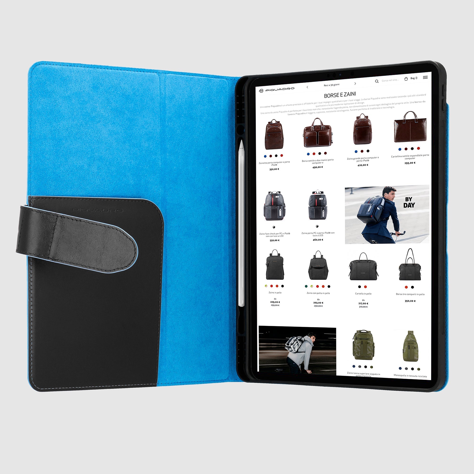 Piquadro Connequ iPad Hülle Leder 13 Zoll Air Schwarz
