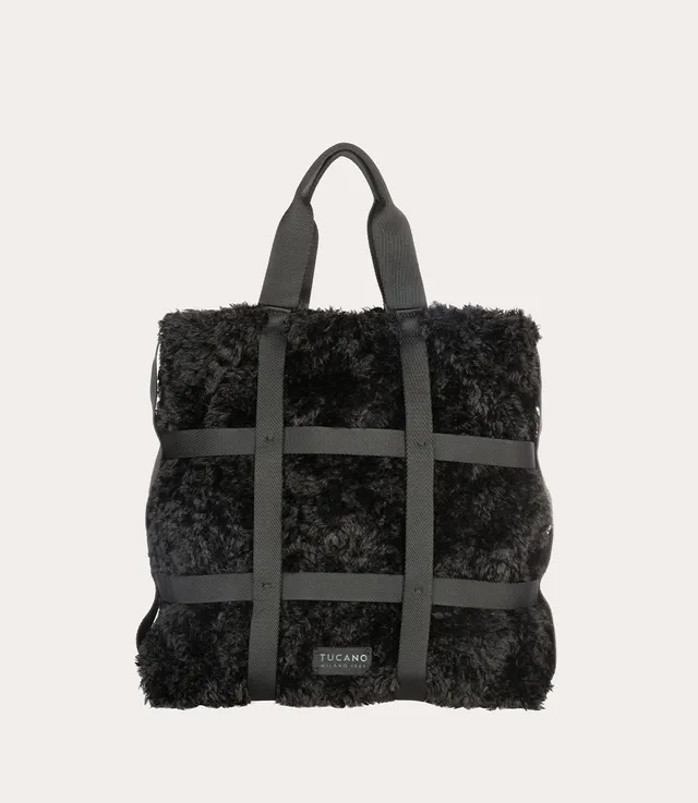 Tucano Cage Tote Tasche Kunstfell Schwarz Laptop