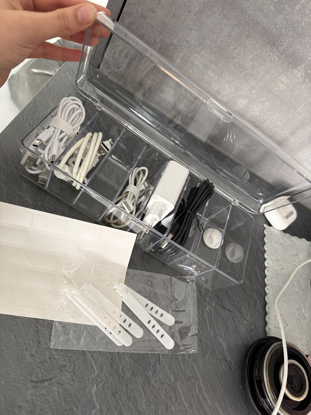 ARVOK Kabel Organizer Box 2er-Set Transparent mit Deckel
