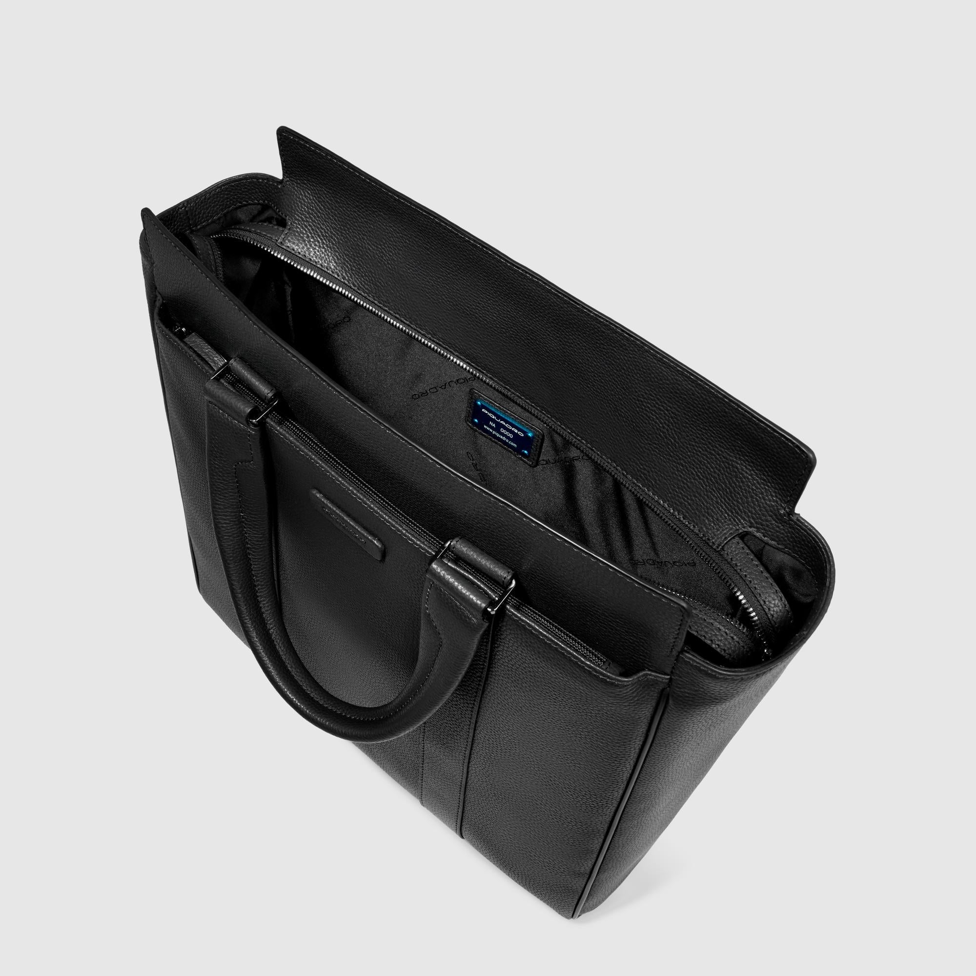 Piquadro Black Square Tote Bag 14 Zoll Leder schwarz Laptop