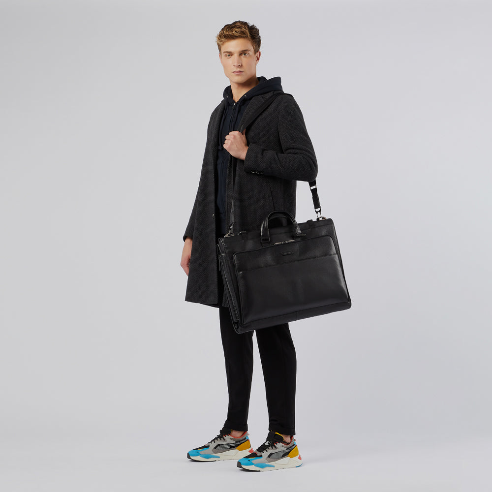 Piquadro Rover Kleidersack Leder Schwarz Anzugtasche Reise