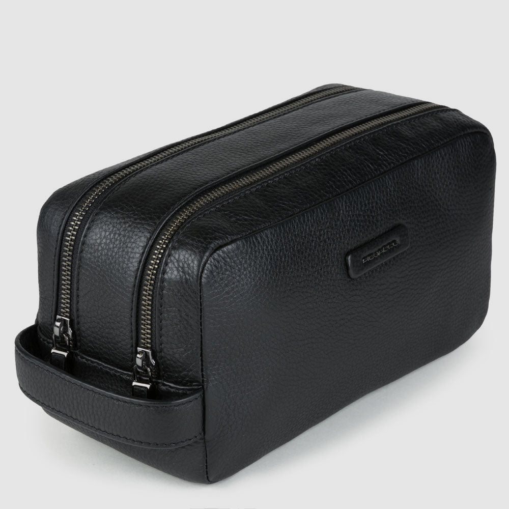 Piquadro PQ-Light Beautycase Leder Herren Schwarz 2 Fächer