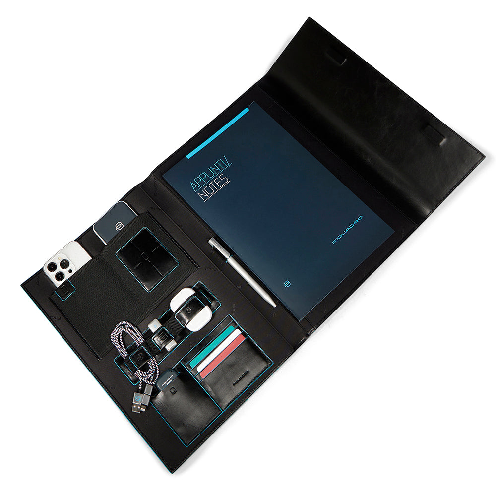 Piquadro Brief Portablocco A4 Leder Schreibmappe schwarz