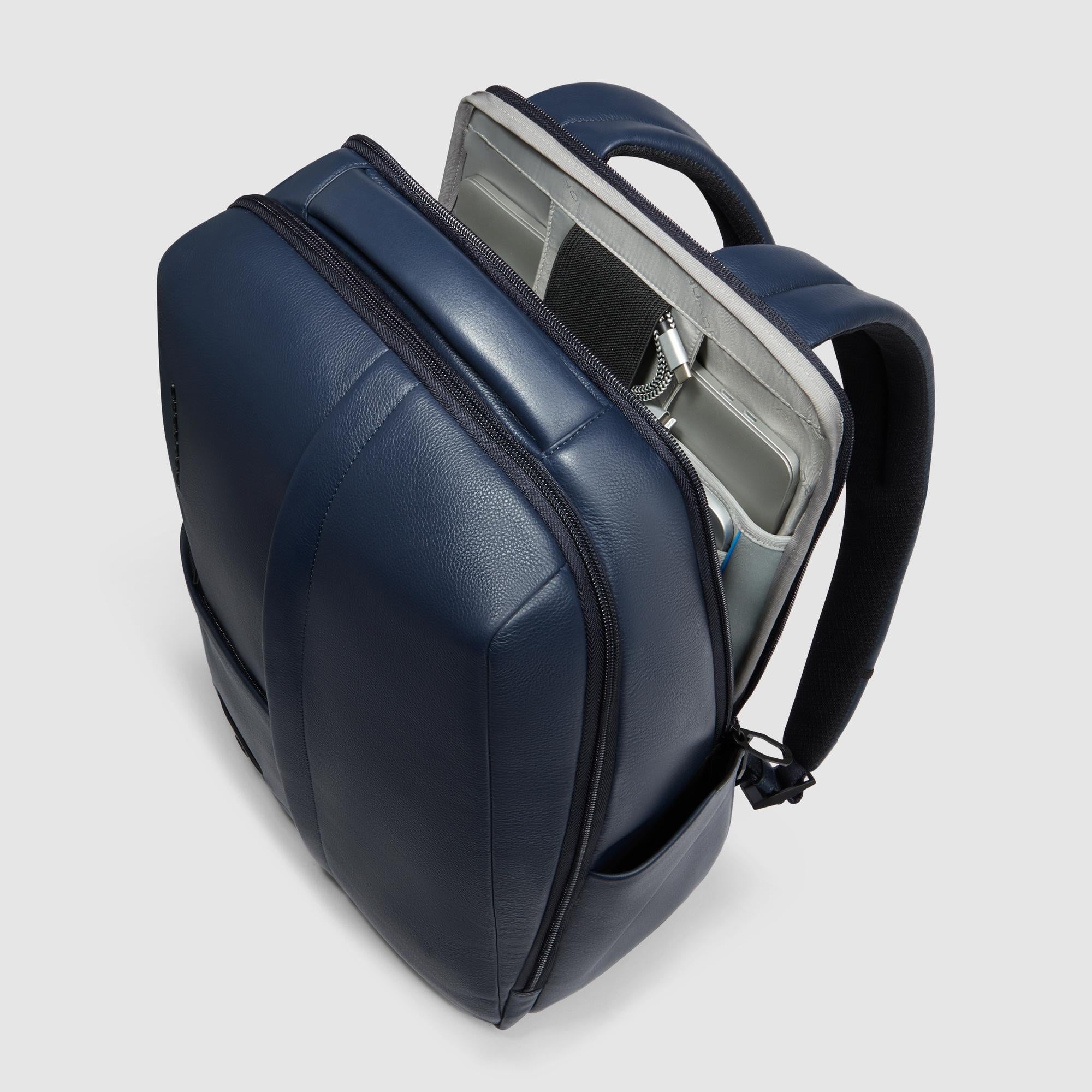Piquadro Black Square Rucksack 15,6 Zoll Blau Leder RFID