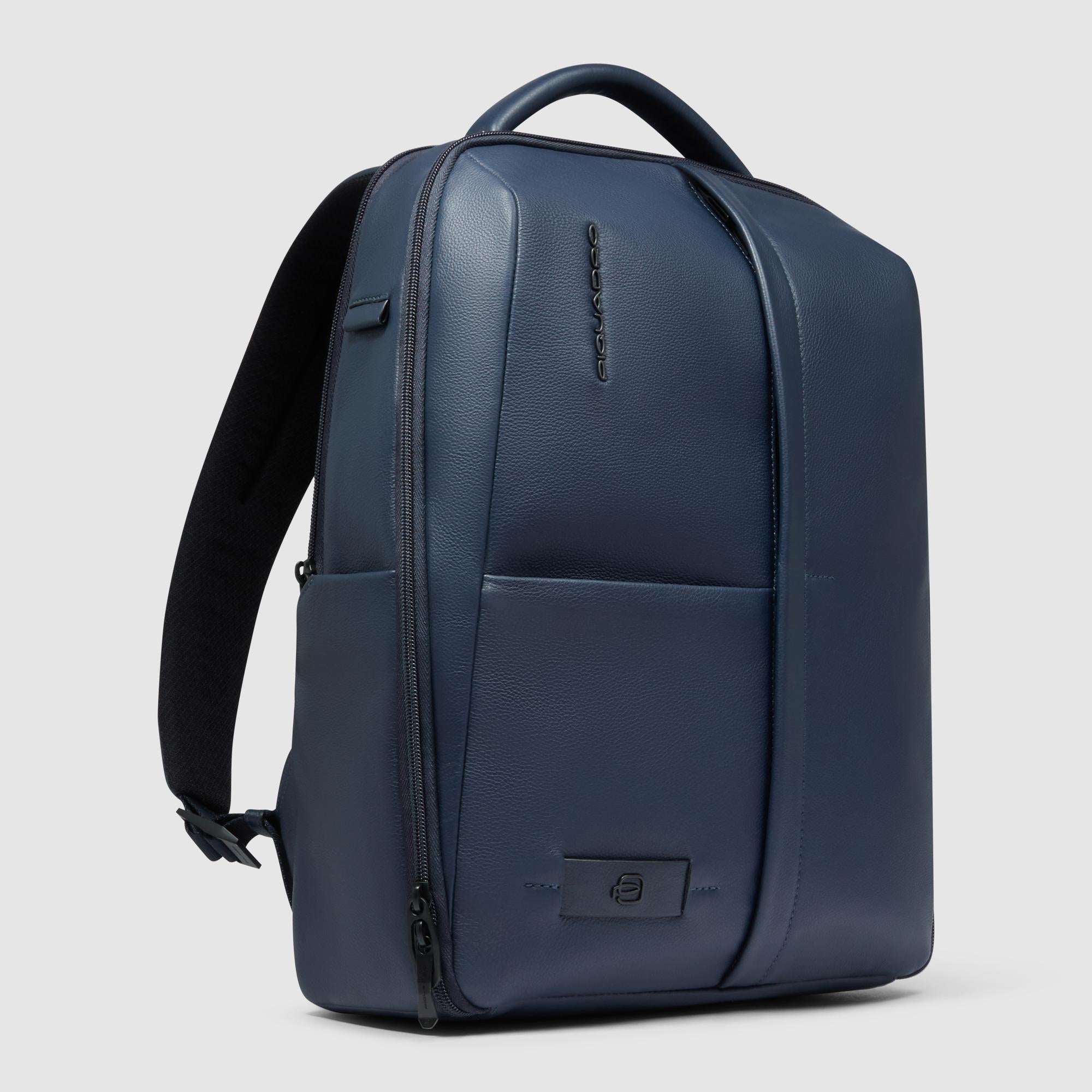 Piquadro Black Square Laptop Rucksack 14 Zoll Blau Leder