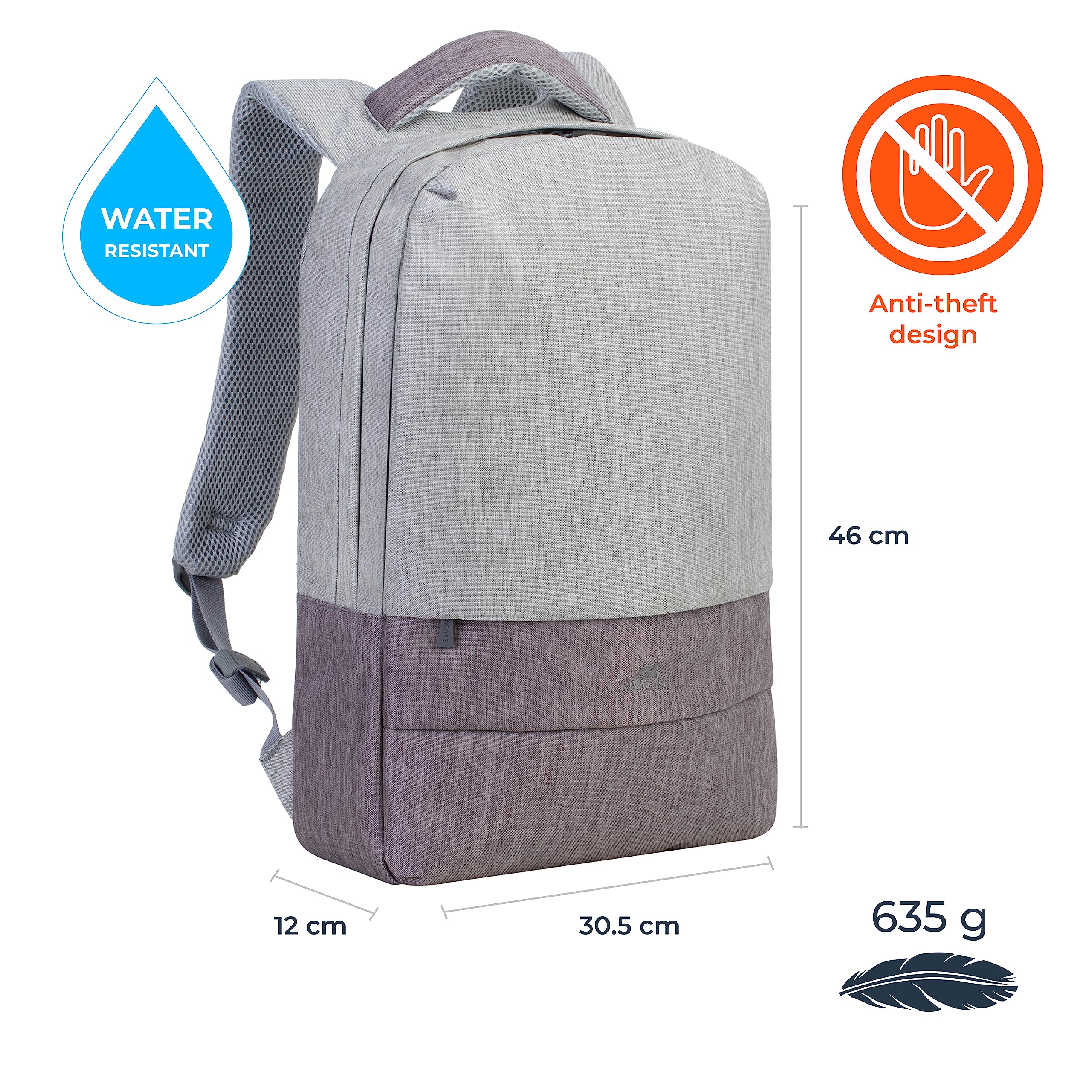 RIVACASE Ulsan Rucksack 15,6 Zoll Grau/Mokka mit USB