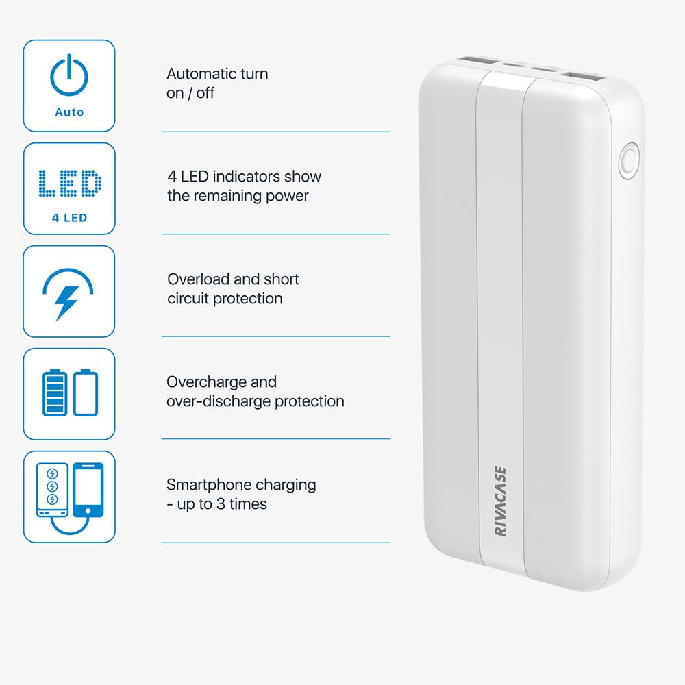 RIVACASE RIVAPOWER VA2041 Powerbank 10000mAh Weiß USB-C