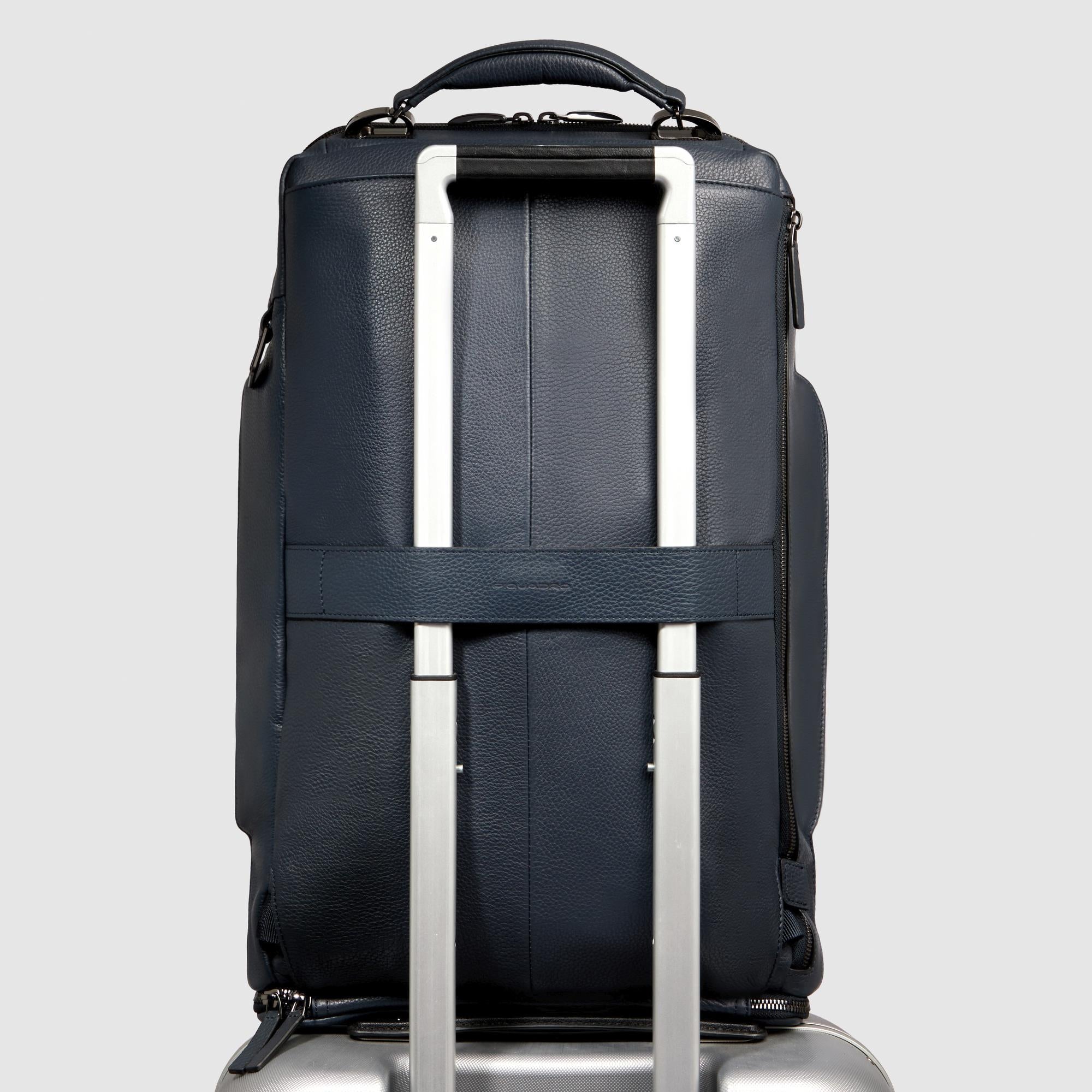 Piquadro Rover Reisetasche Leder Schwarz Rucksackfunktion