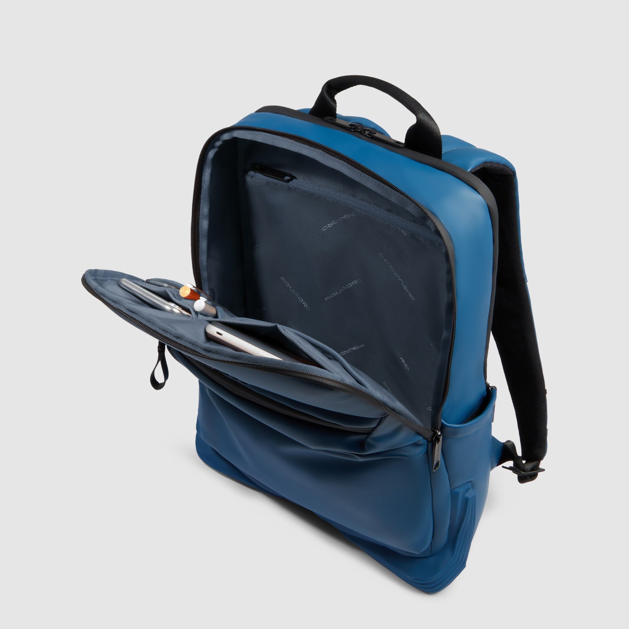 Piquadro Corner 2.0 Laptop-Rucksack 14 Zoll Blau wasserdicht