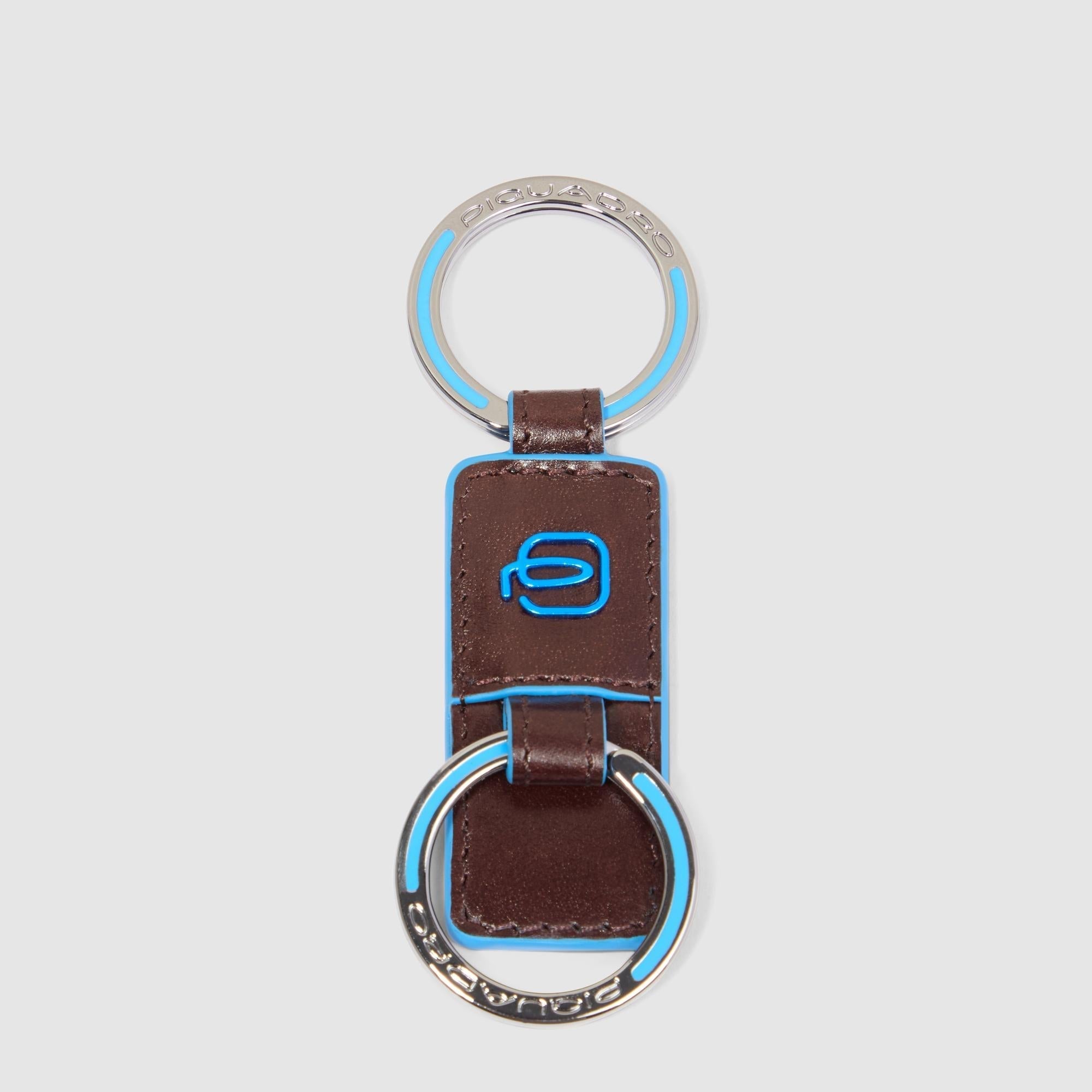 Piquadro Blue Square PCMET Lederschlüsselanhänger Blau Doppelring