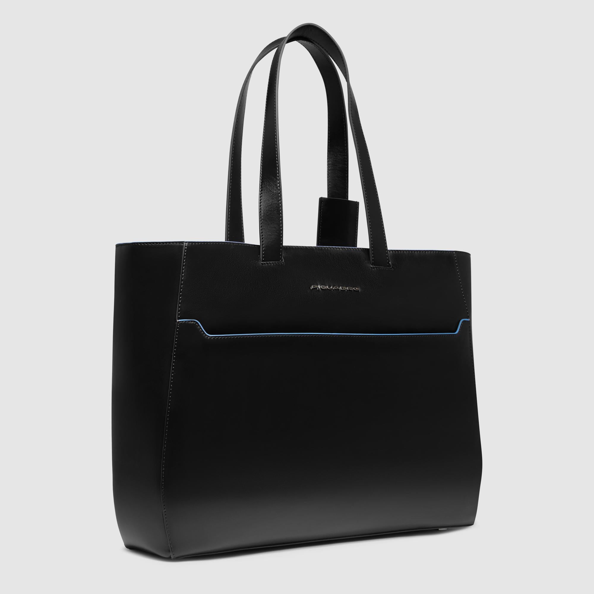 Piquadro Black Square Tote Laptoptasche 15,6 Zoll Leder schwarz