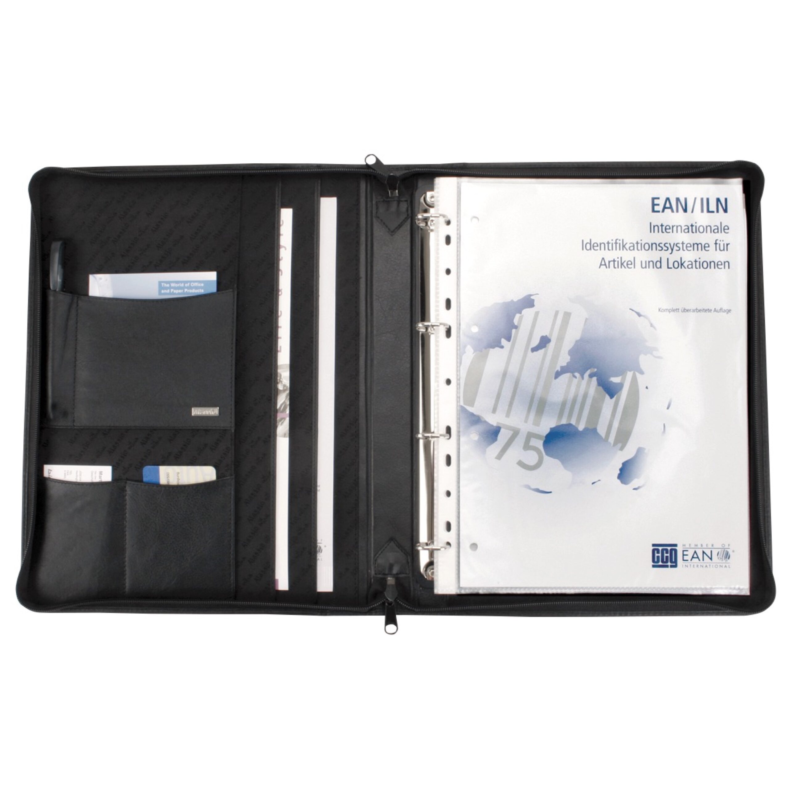 Lightpak Monza Ringbuchmappe A4 Leder schwarz Reißverschluss