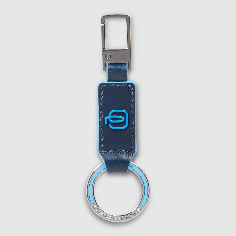 Piquadro Blue Square Karabiner Schlüsselanhänger Blau Leder