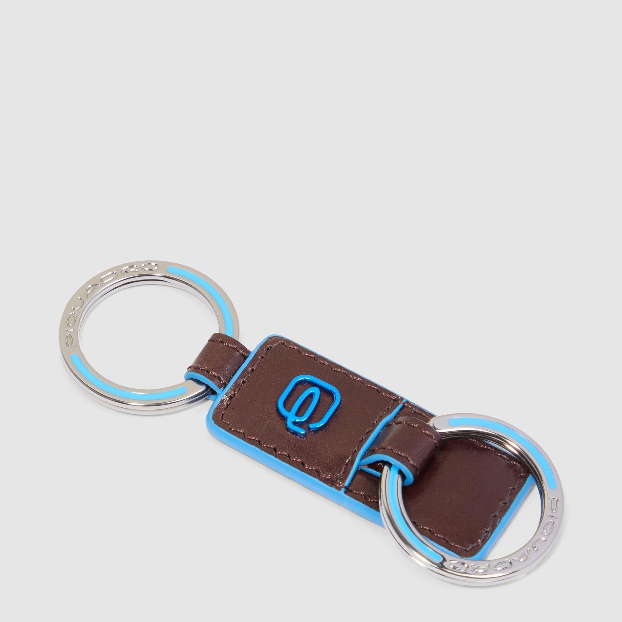 Piquadro Blue Square PCMET Lederschlüsselanhänger Blau Doppelring