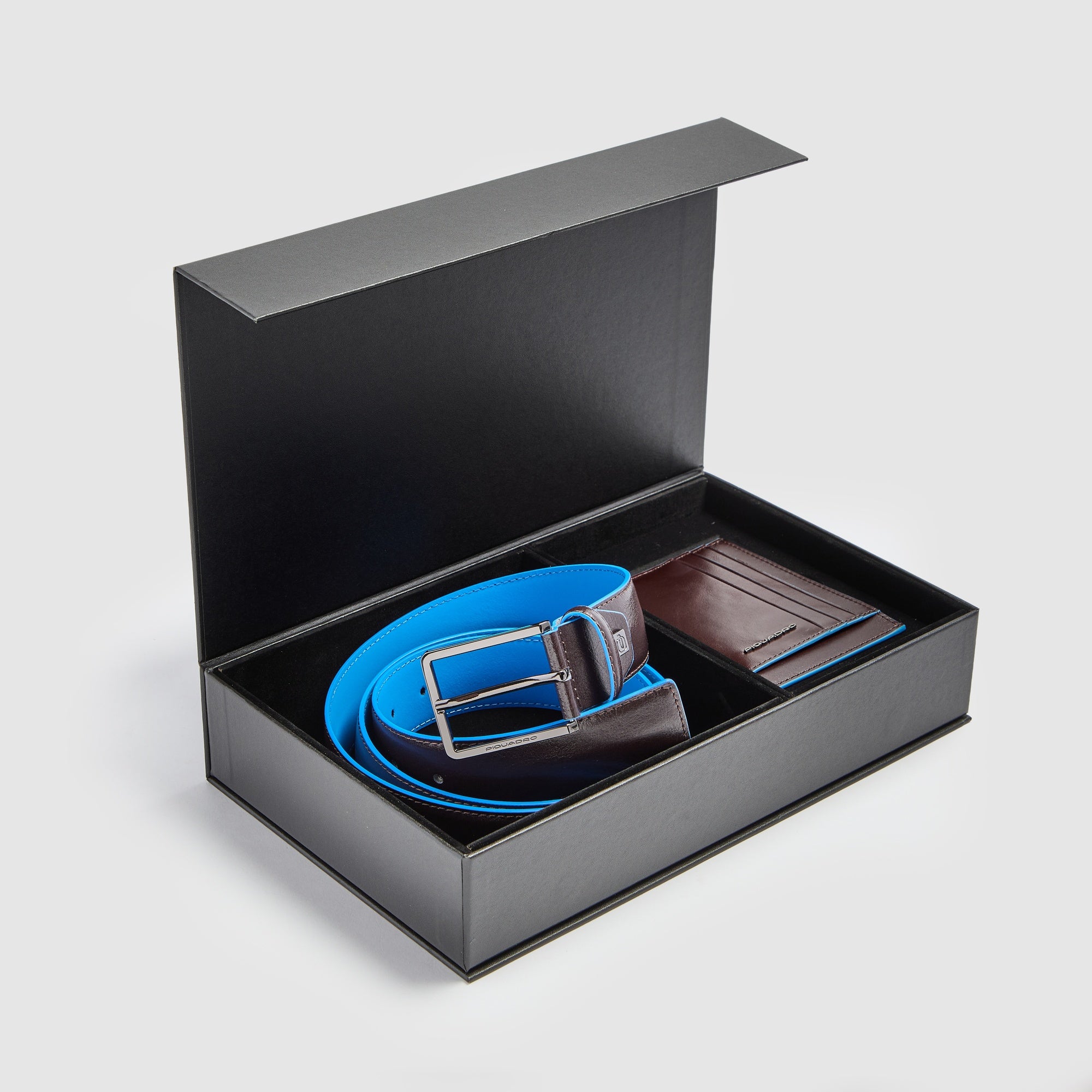 Piquadro Brief Geschenkset Gürtel Kartenetui BLU2 Leder