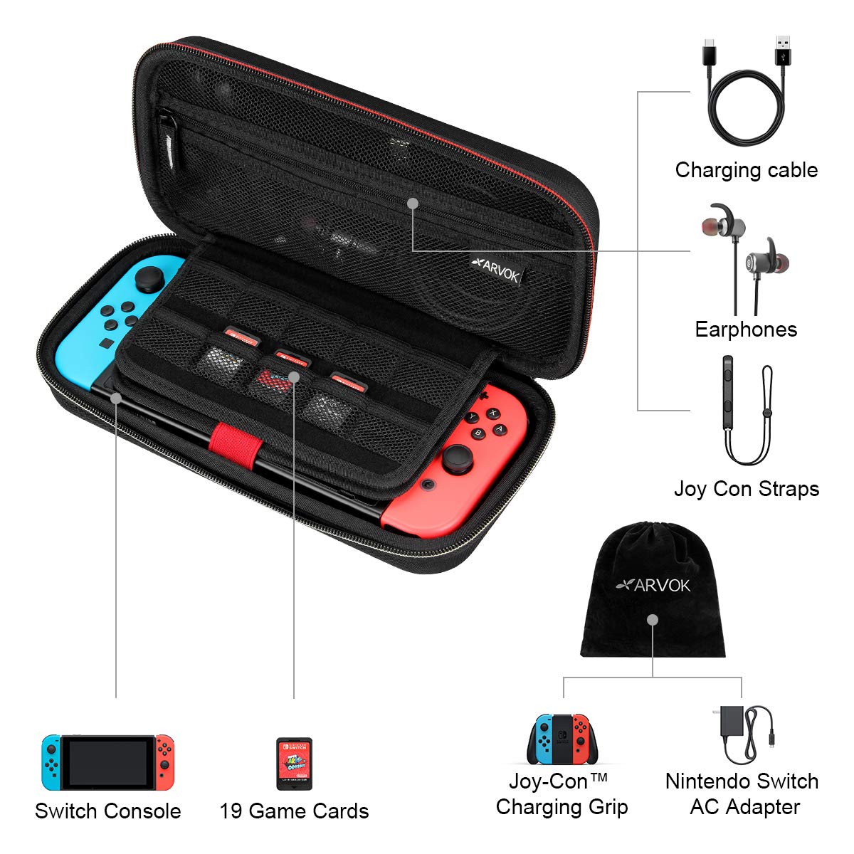 Arvok Travel Accessories Switch Tasche Nintendo schwarz