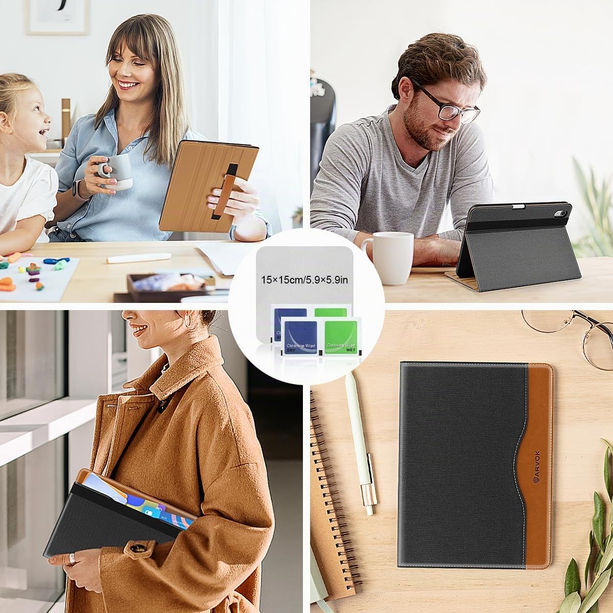 ARVOK Basic iPad Hülle 10,9 Zoll Grau-Braun mit Stifthalter
