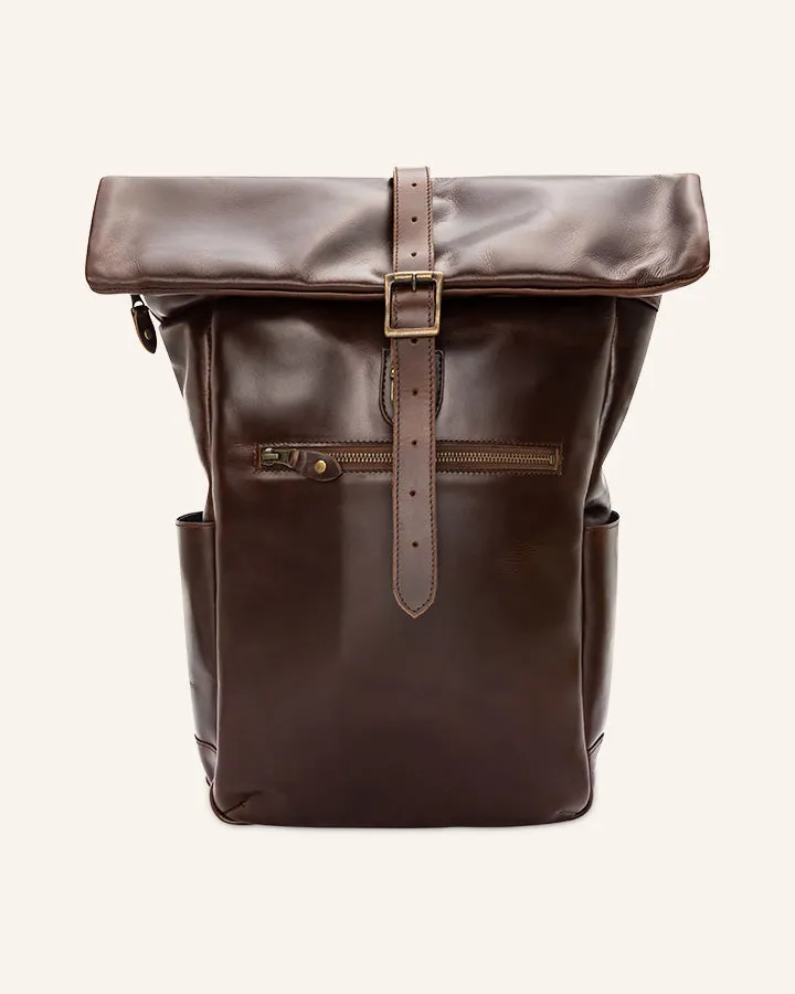 Buckle & Seam Norman Rolltop Rucksack Leder Blau 28L Laptopfach
