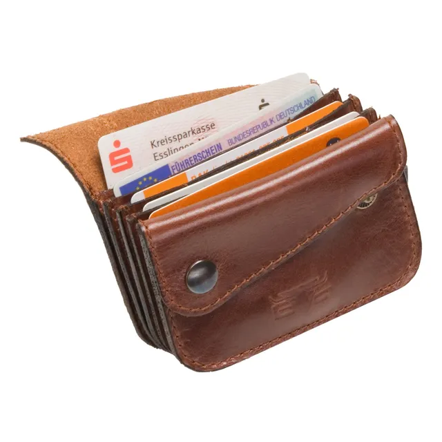 Lightpak Mini Geldbörse Braun Querformat Leder Börse 6 Fächer