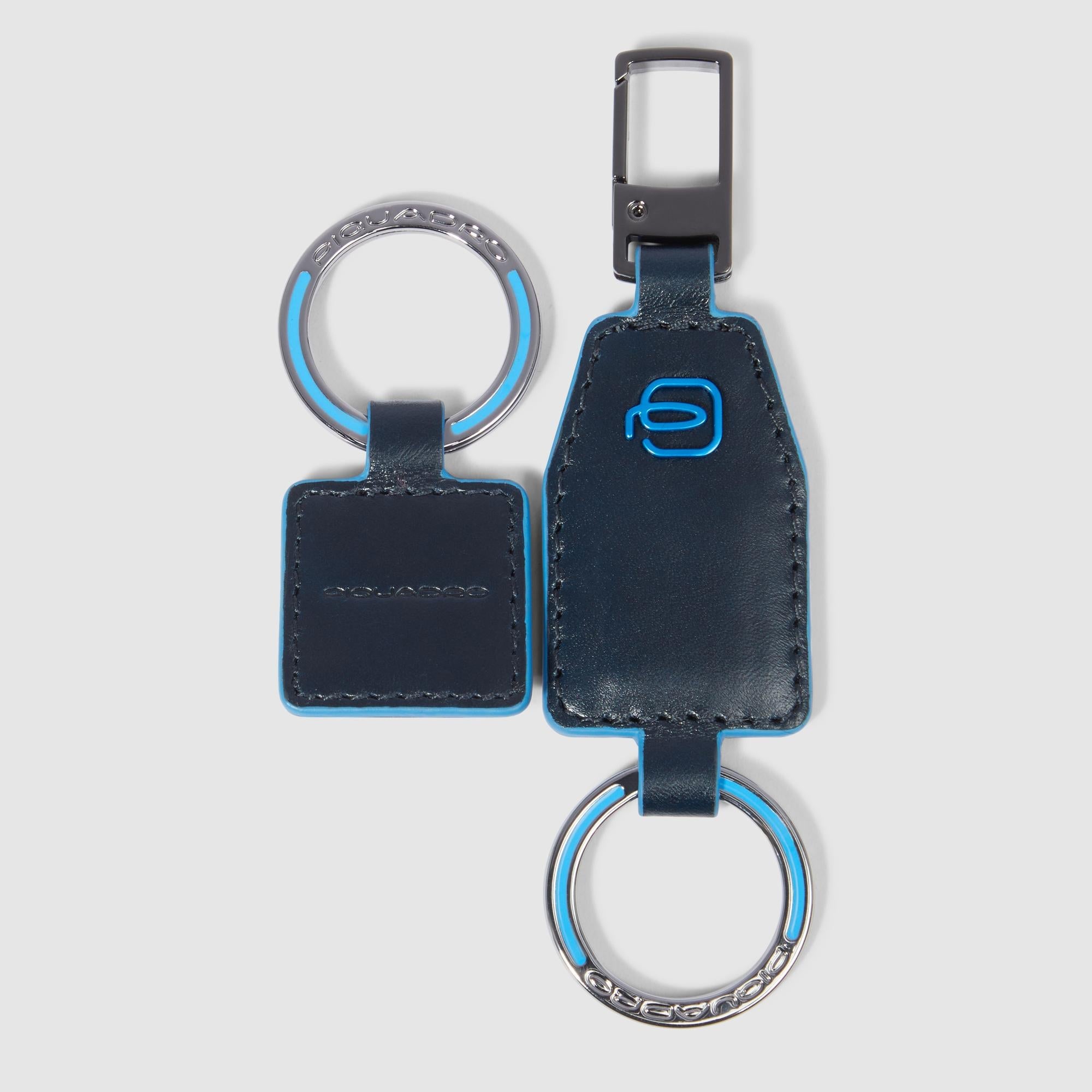 Piquadro Blue Square Schlüsselanhänger Leder Blau teilbar