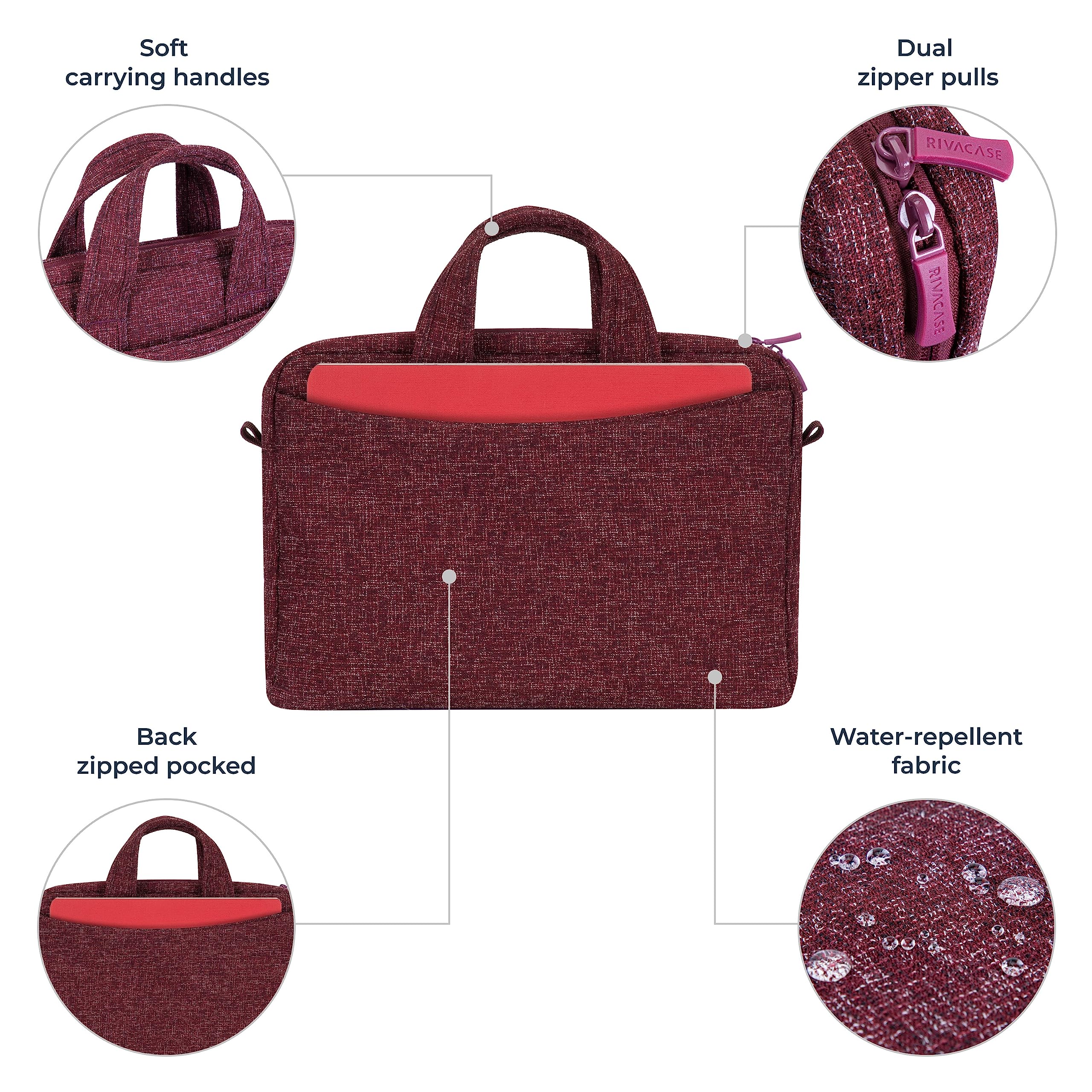 RIVACASE Tiergarten Laptoptasche 14 Zoll Burgunderrot
