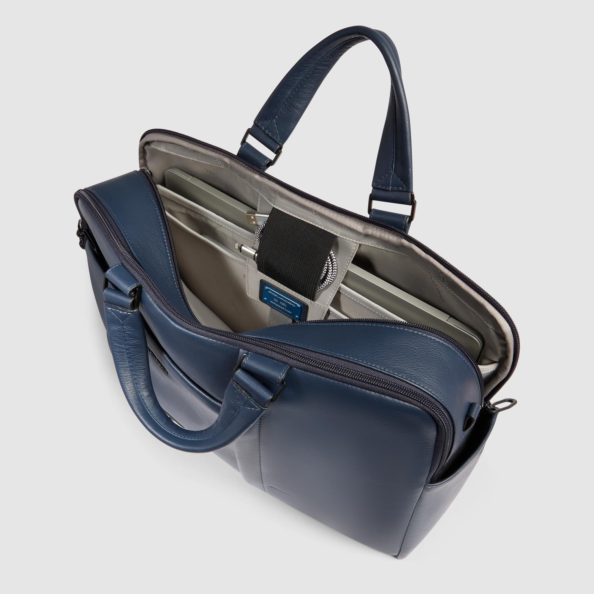 Piquadro Brief Russel Laptoptasche 15,6 Zoll Schwarz Leder