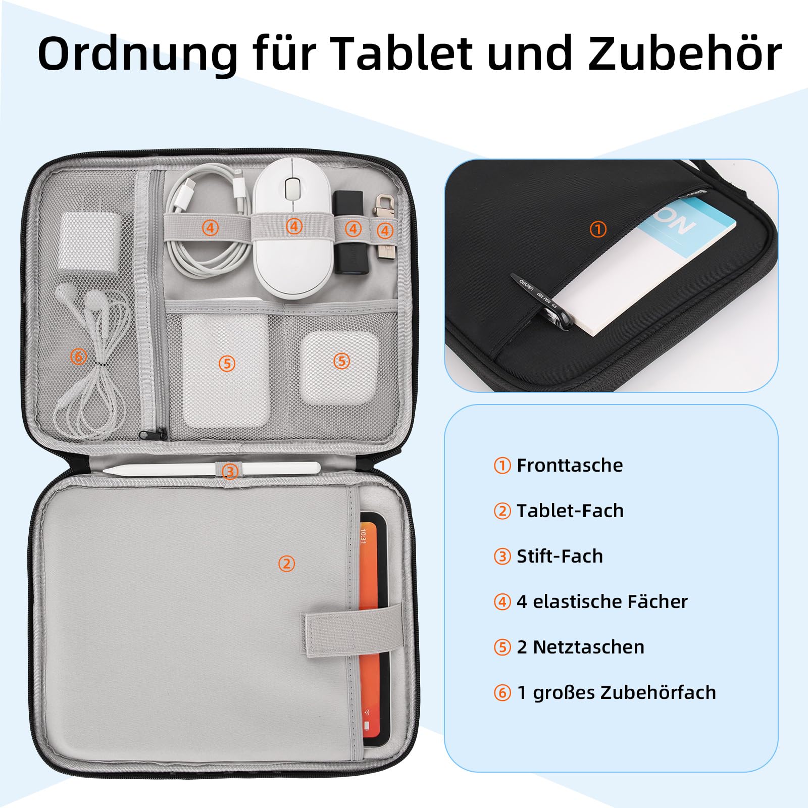 ARVOK Basic Tablet-Tasche 11 Zoll Sleeve mit Griff Schwarz