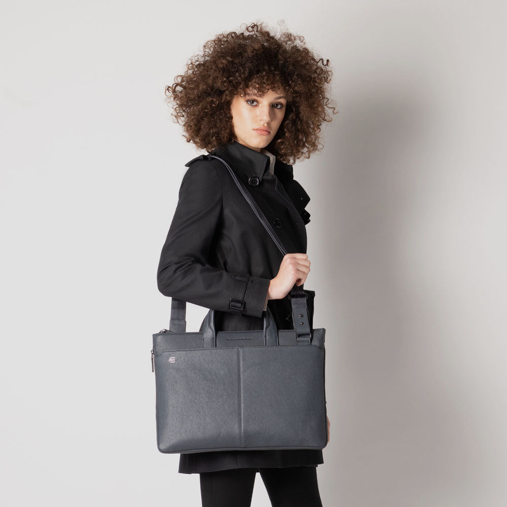 Piquadro Black Square Aktentasche 15,6 Zoll Schwarz Leder erweiterbar