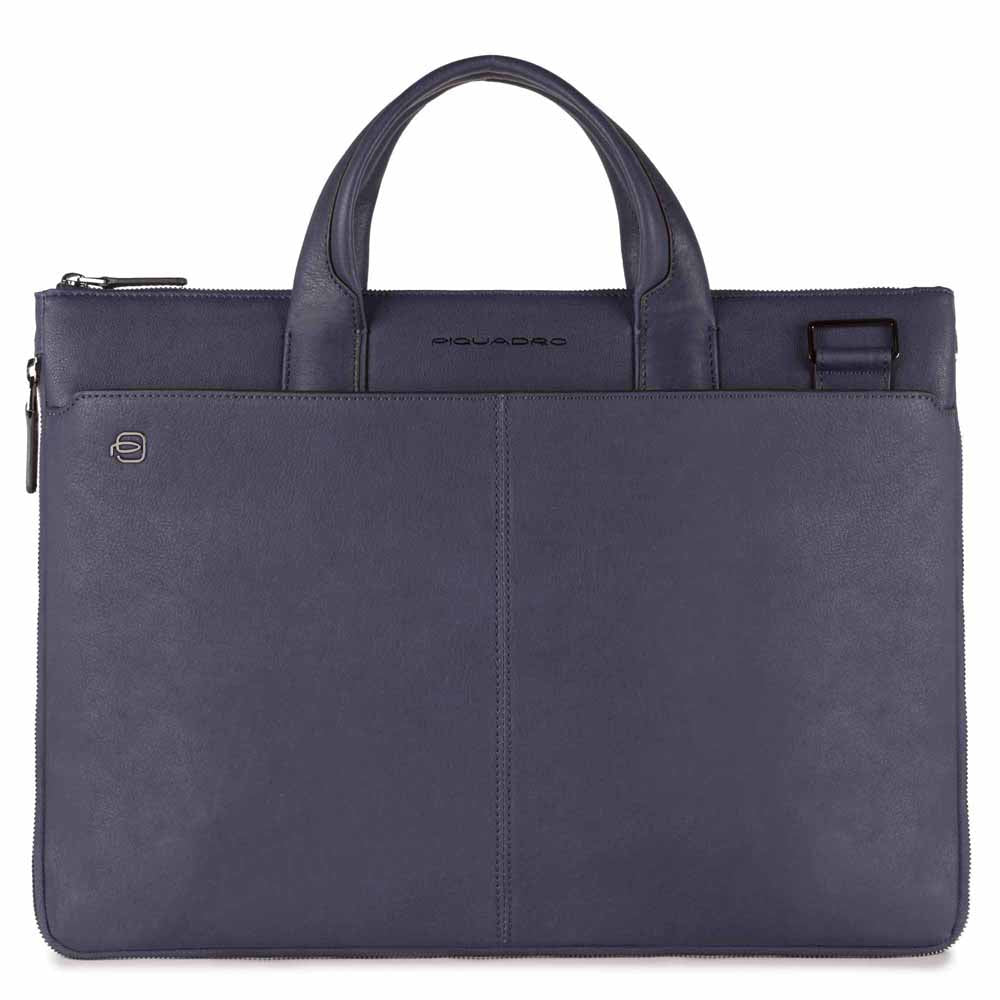 Piquadro Black Square Aktentasche 15,6 Zoll Schwarz Leder erweiterbar