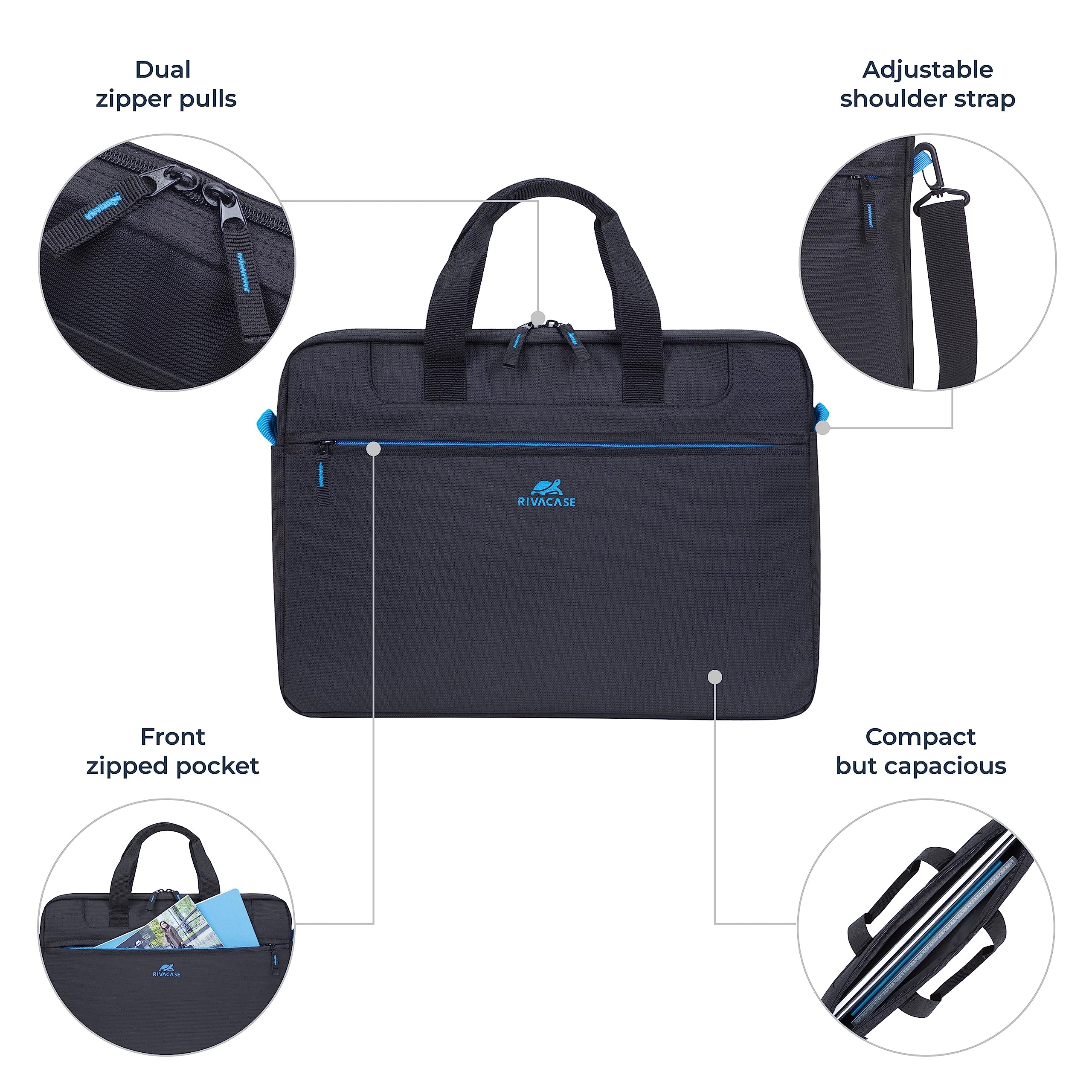 RIVACASE Prater Laptoptasche 15,6 Zoll Schwarz-Blau kompakt
