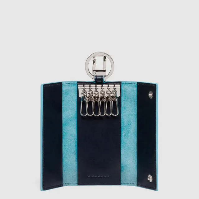 Piquadro Blue Square Schlüsseletui Leder Blau Groß Hülle