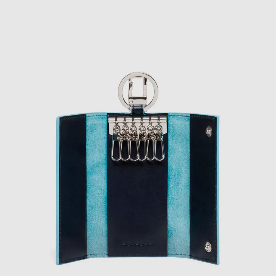 Piquadro Blue Square Schlüsseletui Leder Blau Groß Hülle